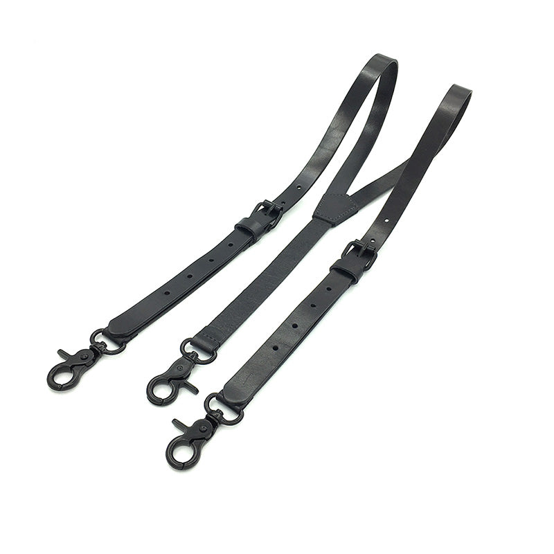 Men's Suspenders,Quick Open Wedding Groomsmen Leather Suspender in Black - icambag