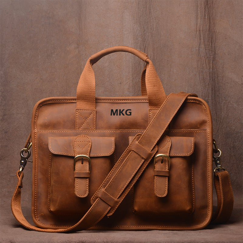 Men's Message Bag Vintage Handmade Head Leather Briefcase Cross-Body Bag Casual Crazy Horse Leather bag - icambag