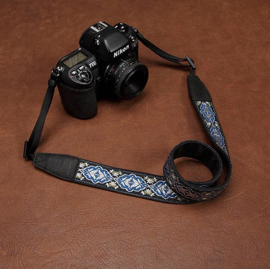 Weaving Style Blue Argyle Strap  Handmade Leather Camera Strap 8410 - icambag