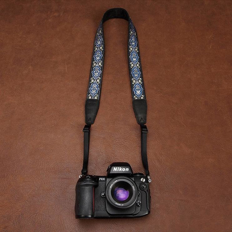 Weaving Style Blue Argyle Strap  Handmade Leather Camera Strap 8410 - icambag