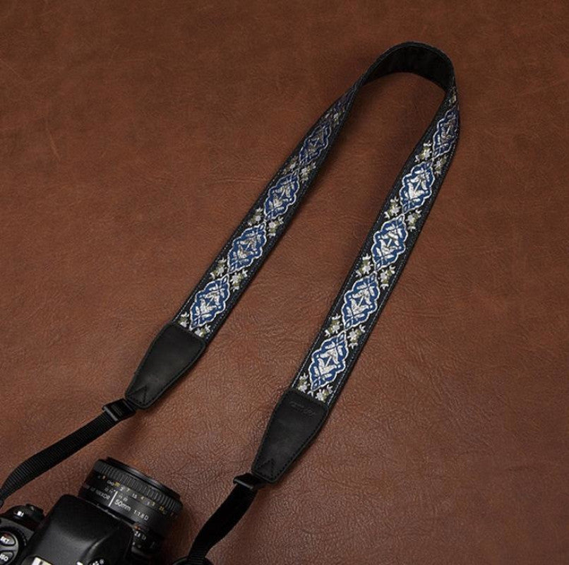 Weaving Style Blue Argyle Strap  Handmade Leather Camera Strap 8410 - icambag