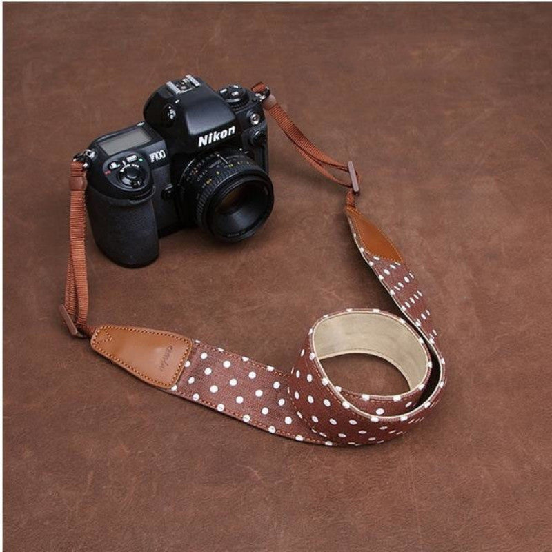 White dot Coffee Handmade Leather DSLR Polka Dot Camera Strap 7175 - icambag