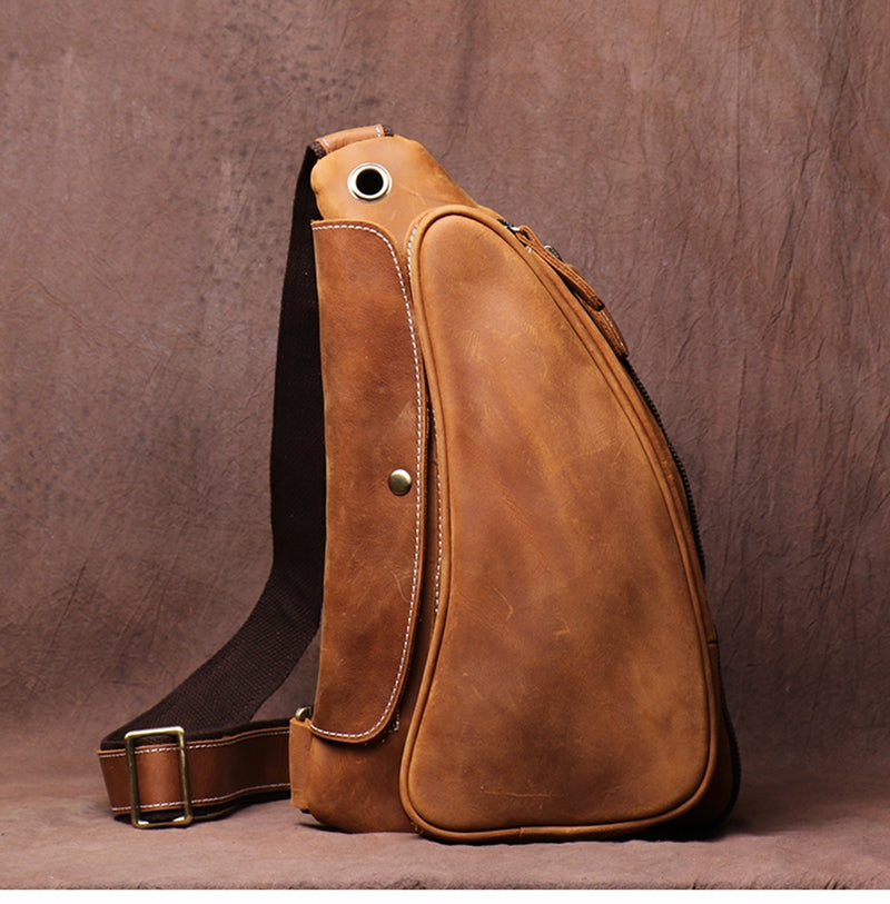 Full Grain Leather Chest Pack, Vintage Sling Bag for Men, Personalized Stylish Leather Chest Bag, Monogrammed Groomsmen Gift
