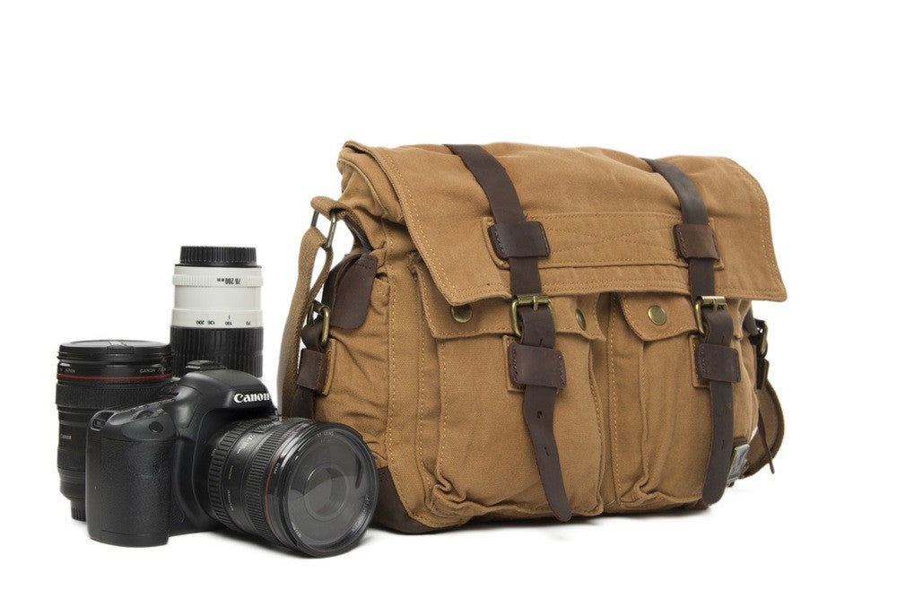 Yellow DSLR Vintage Leather Camera Bag - icambag