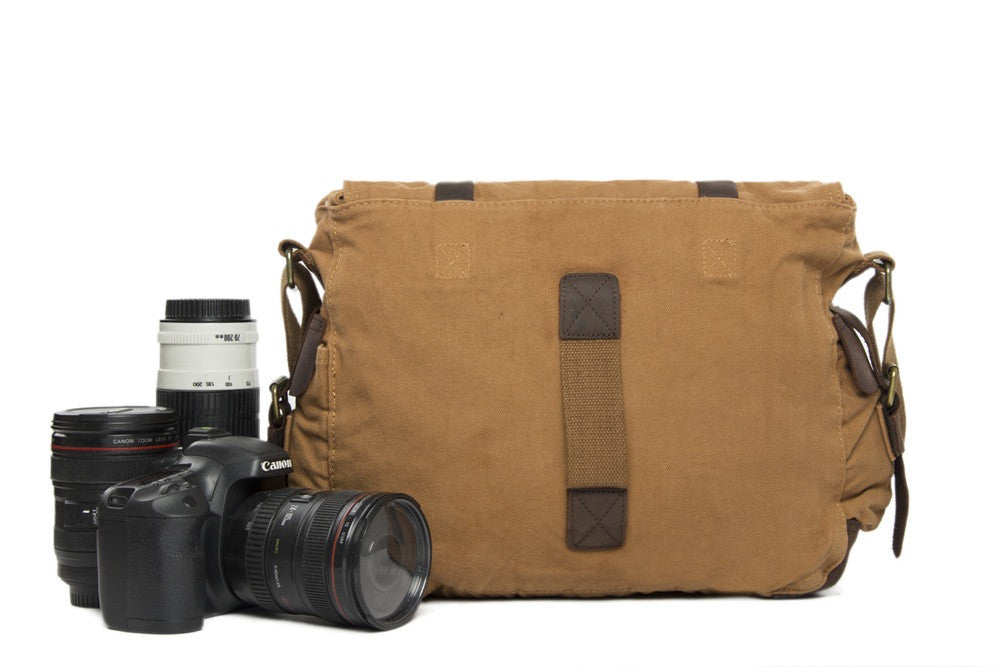 Yellow DSLR Vintage Leather Camera Bag - icambag