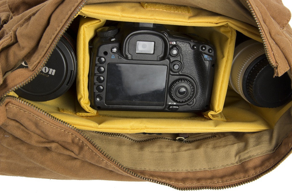 Yellow DSLR Vintage Leather Camera Bag - icambag