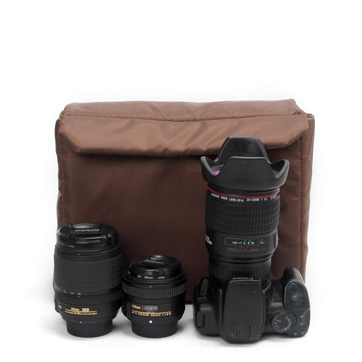 Coffee DSLR Camera Bag Insert One Body Two Lens B37 - icambag