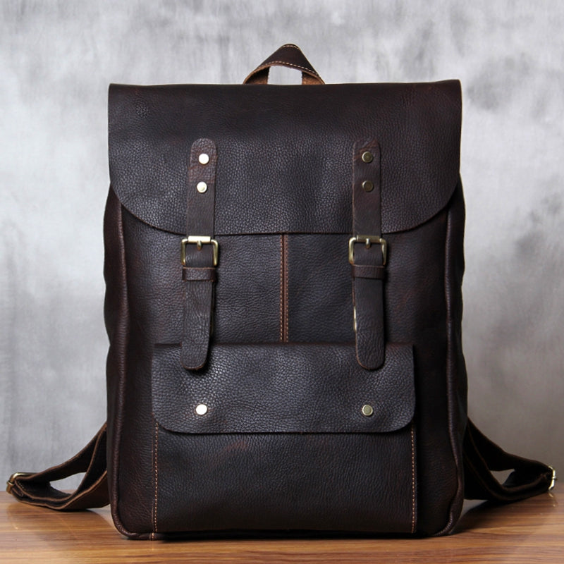 Handmade Vintage Leather School Bag Travel Backpack Laptop Bag Black Men Bag 9452 - icambag