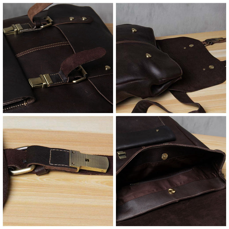 Handmade Vintage Leather School Bag Travel Backpack Laptop Bag Black Men Bag 9452 - icambag