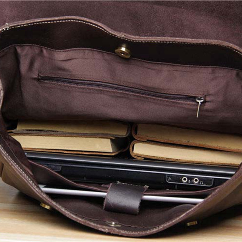 Handmade Vintage Leather School Bag Travel Backpack Laptop Bag Black Men Bag 9452 - icambag