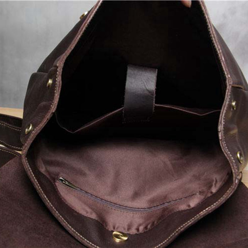 Handmade Vintage Leather School Bag Travel Backpack Laptop Bag Black Men Bag 9452 - icambag