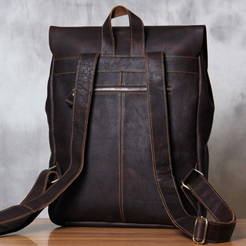 Handmade Vintage Leather School Bag Travel Backpack Laptop Bag Black Men Bag 9452 - icambag