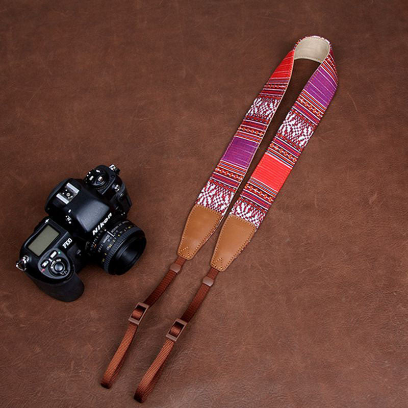 Stripe Colorful Handmade Leather Camera Strap Bohemia Style CS065 - icambag