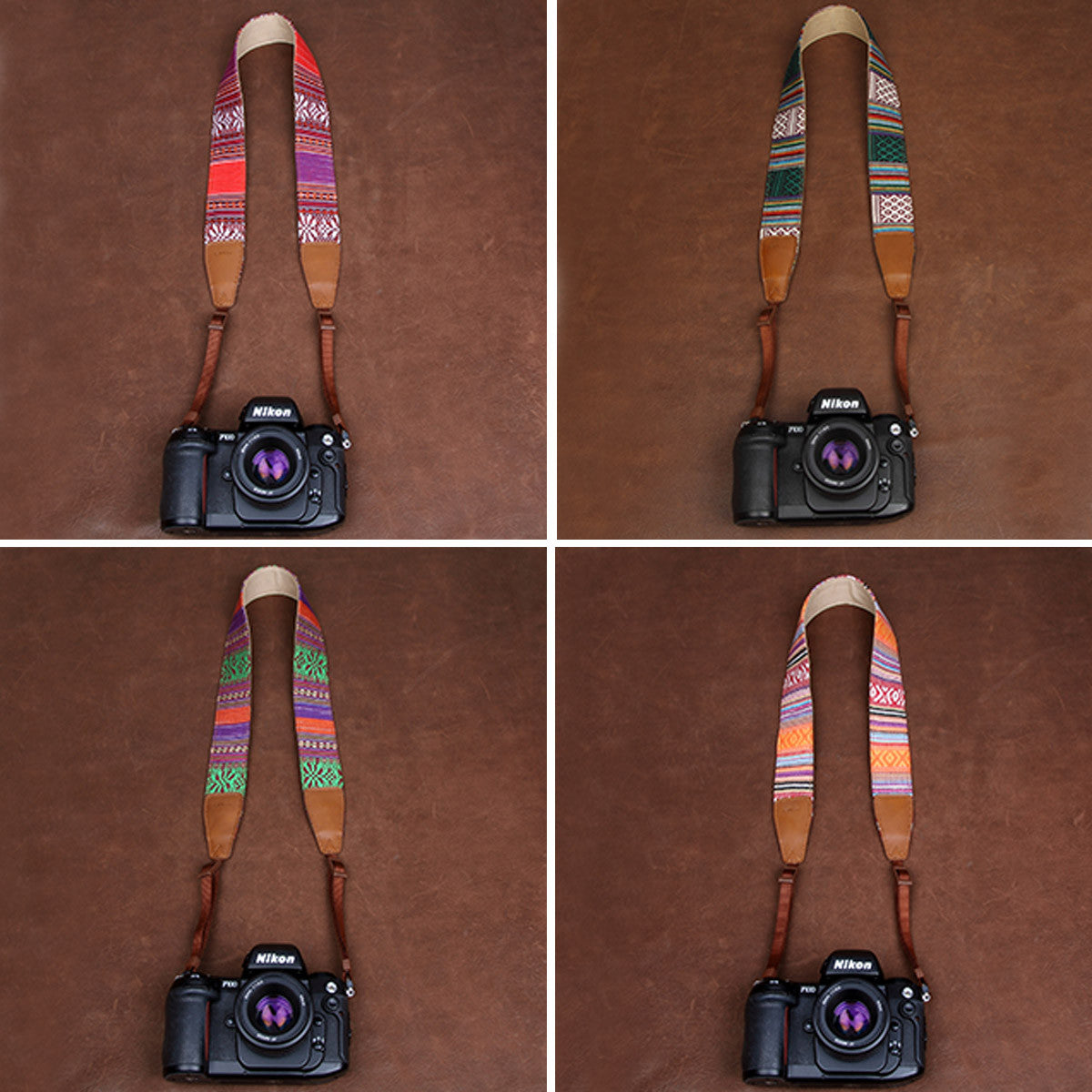 Stripe Colorful Handmade Leather Camera Strap Bohemia Style CS065 - icambag