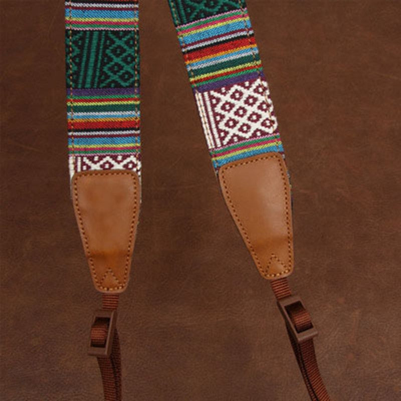 Stripe Colorful Handmade Leather Camera Strap Bohemia Style CS065 - icambag