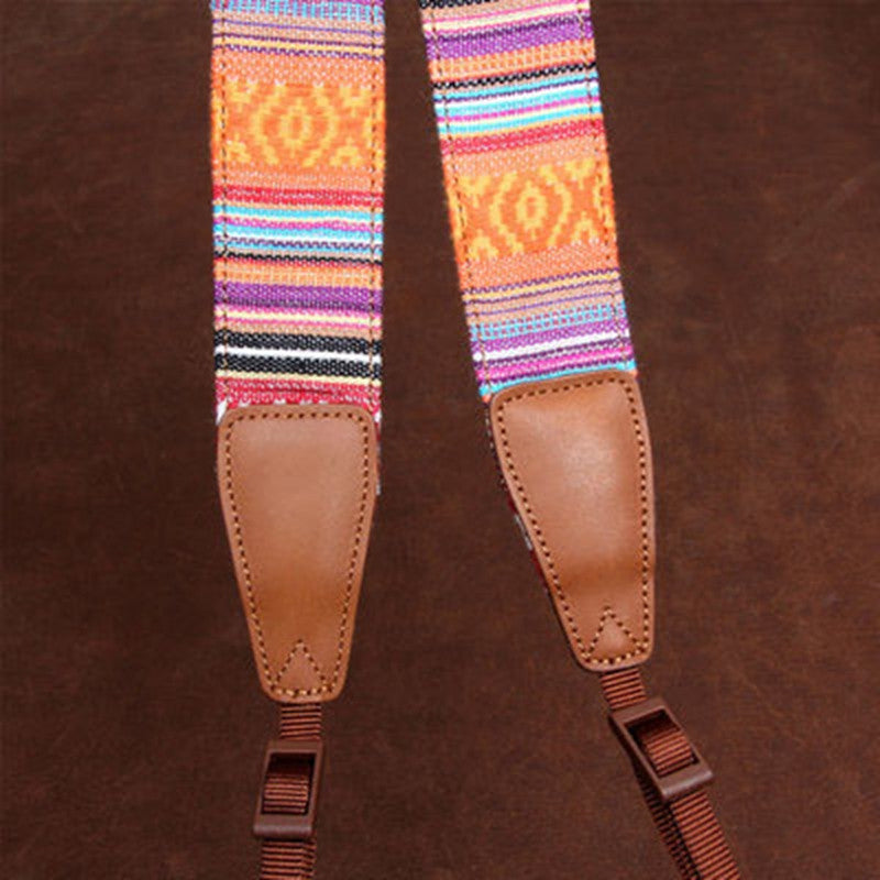 Stripe Colorful Handmade Leather Camera Strap Bohemia Style CS065 - icambag