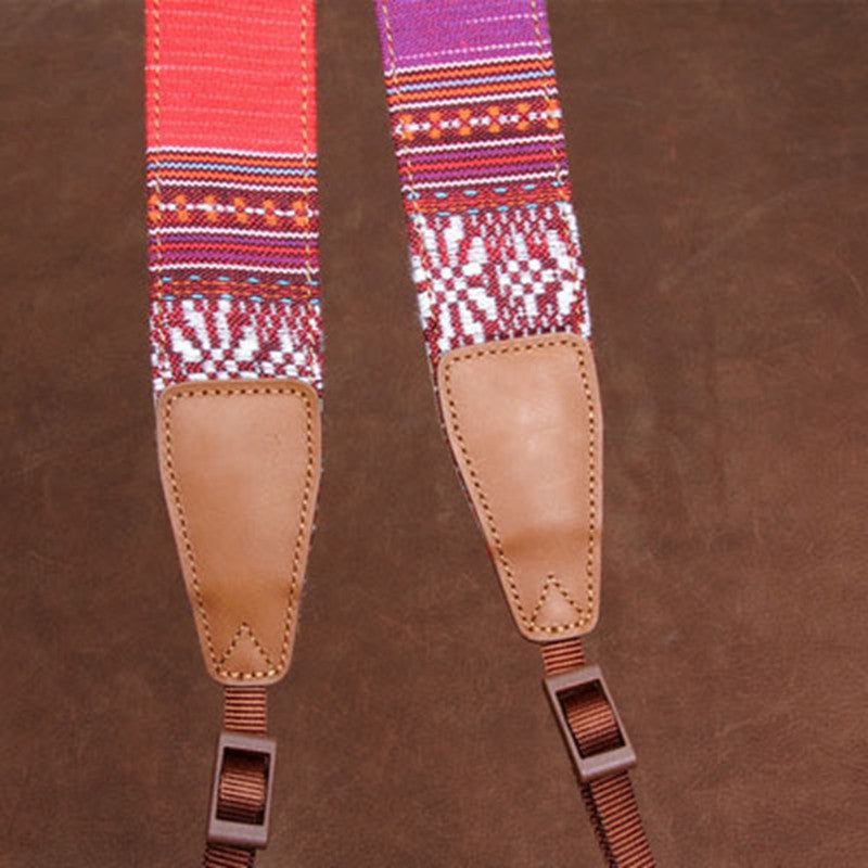 Stripe Colorful Handmade Leather Camera Strap Bohemia Style CS065 - icambag