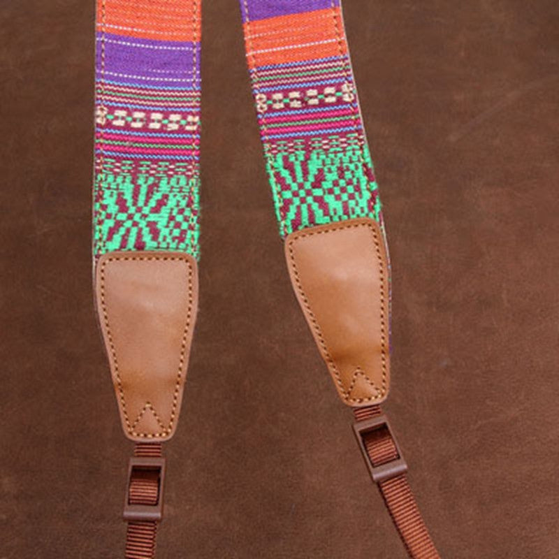 Stripe Colorful Handmade Leather Camera Strap Bohemia Style CS065 - icambag