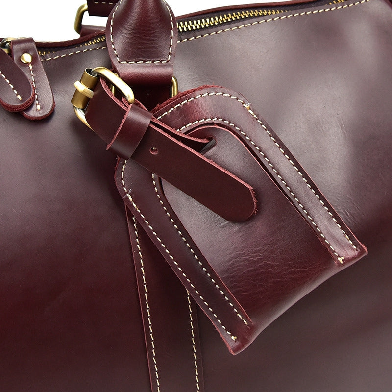 Personalized Vintage Full-grain Leather Duffle Bag, Good Travel Bag - icambag