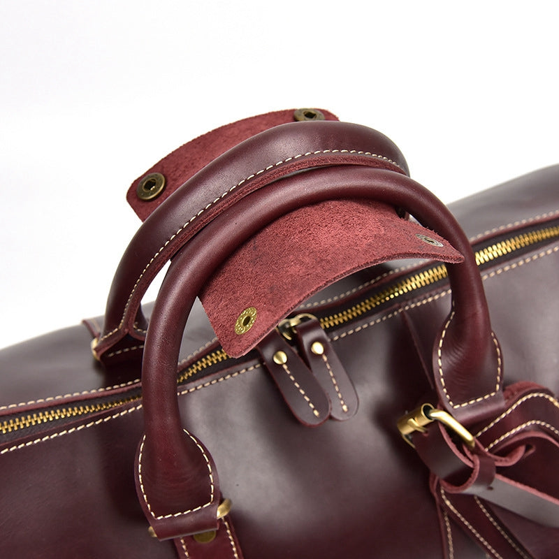 Personalized Vintage Full-grain Leather Duffle Bag, Good Travel Bag - icambag