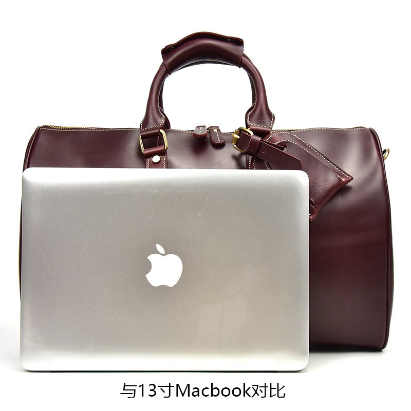 Personalized Vintage Full-grain Leather Duffle Bag, Good Travel Bag - icambag