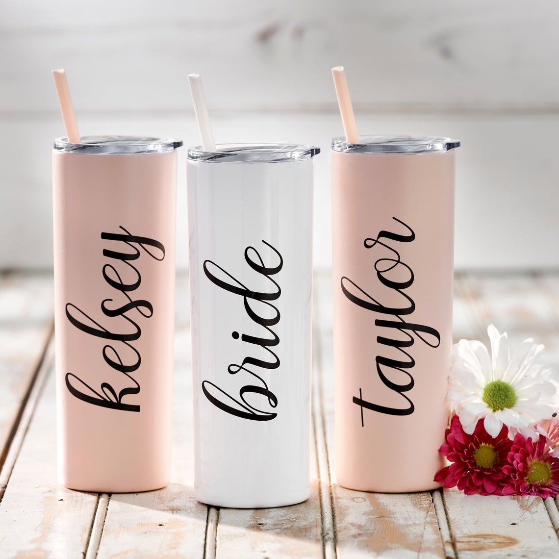 Personalized Skinny Tumbler, Custom Bridesmaid Skinny Tumbler, Stainless Steel Tumbler, Tumbler With Straw, Tumbler With Lid - icambag