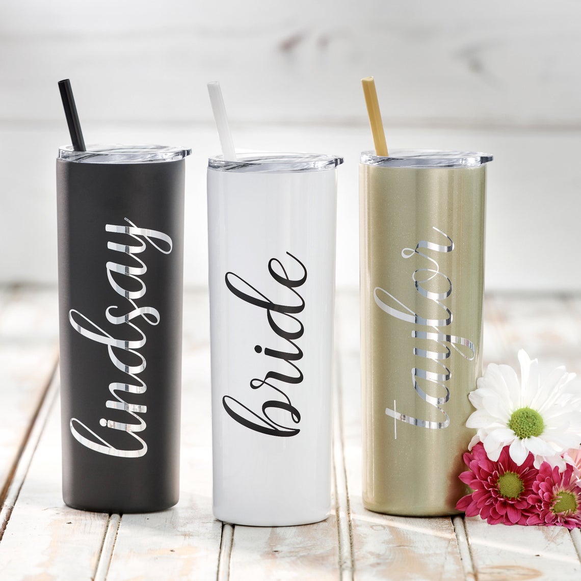 Personalized Skinny Tumbler, Custom Bridesmaid Skinny Tumbler, Stainless Steel Tumbler, Tumbler With Straw, Tumbler With Lid - icambag