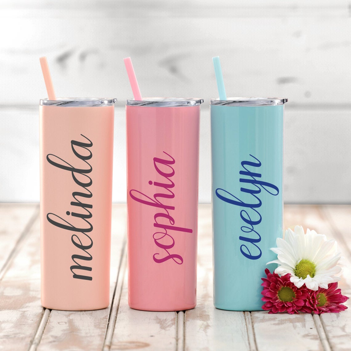 Personalized Skinny Tumbler, Custom Bridesmaid Skinny Tumbler, Stainless Steel Tumbler, Tumbler With Straw, Tumbler With Lid - icambag