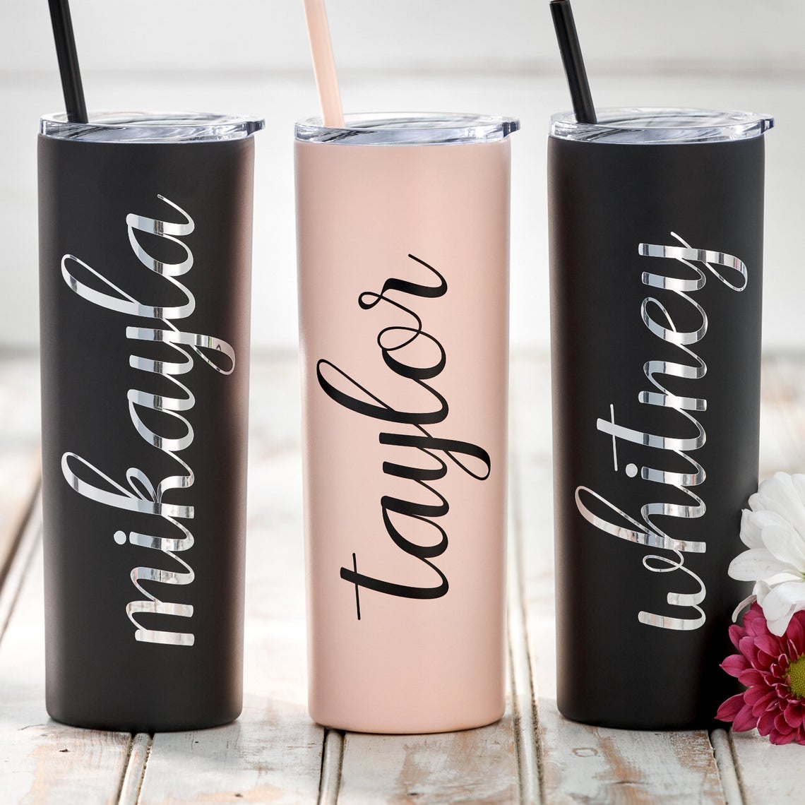 Personalized Skinny Tumbler, Custom Bridesmaid Skinny Tumbler, Stainless Steel Tumbler, Tumbler With Straw, Tumbler With Lid - icambag