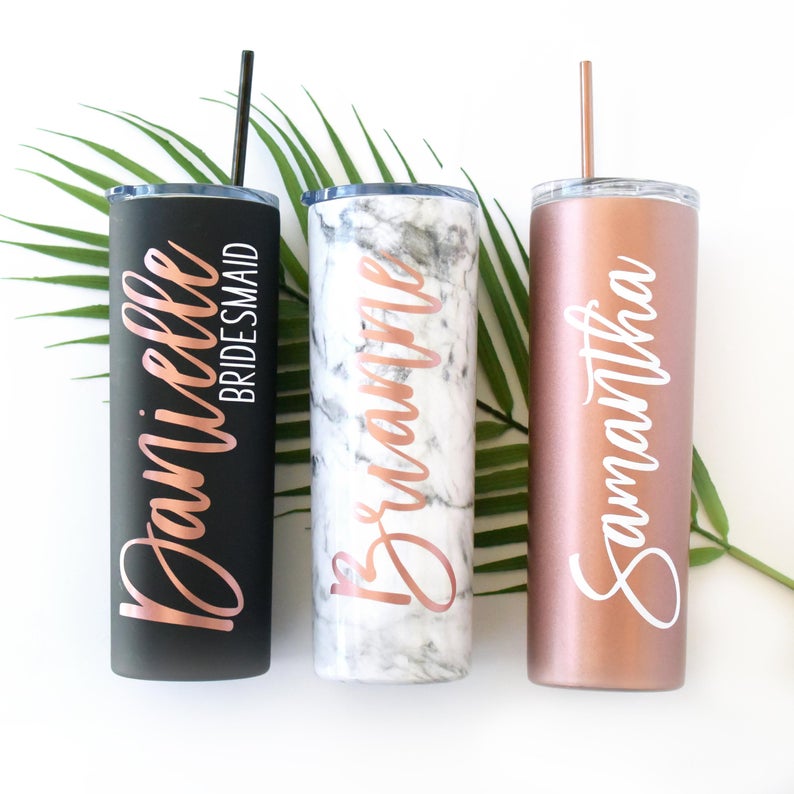 Tumbler With Lid and Straw Rose Gold & Gold, Skinny Tumbler, Personalized Gift for Mom, Christmas Gift for Her - icambag