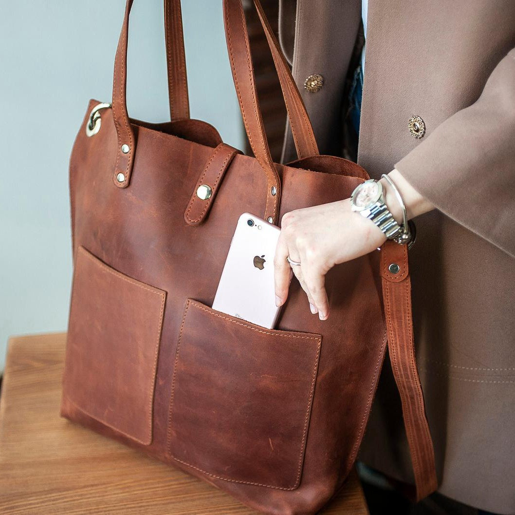 Large Leather Bag,Brown Leather Tote Bag,Teacher Bag With Two Pocket ,Leather Tote Women,Laptop Bag Women,Everyday Bag,Leather Work Bag